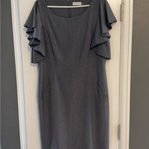 Calvin Klein Gray Ruffle Sleeve Dress